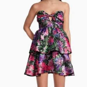 Milly Louisa Garden Floral Strapless Tiered Ruffled Mini Dress. Sz 6